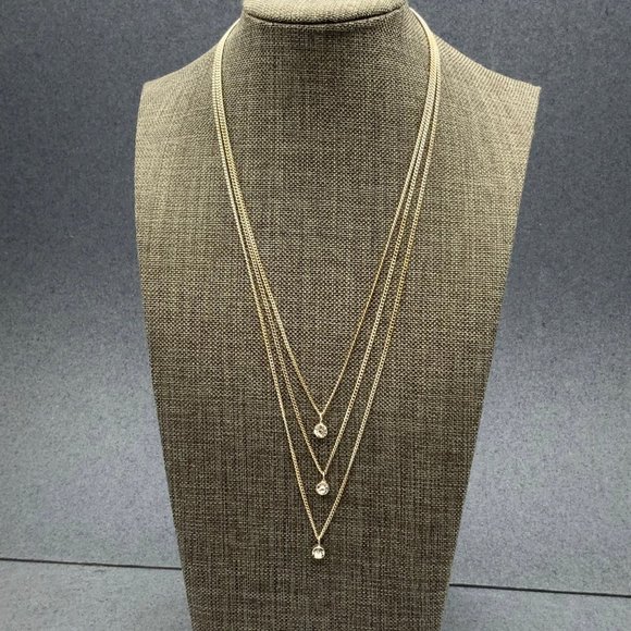 Claire's Triple Rhinestone Necklace Silver Three Strand Chain Sliding Pendant - Picture 1 of 6